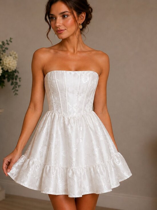 V. Chapman Dresses & Skirts - V. Chapman Ginny White Baroque Floral Strapless Corset Mini Dress Size 2